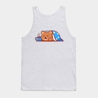 Cute Bear Wearing Blanket With Hot Coffee Cup Cartoon Tank Top